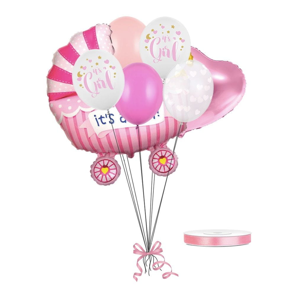 Bukiet z balonów wózek it's a girl różowy