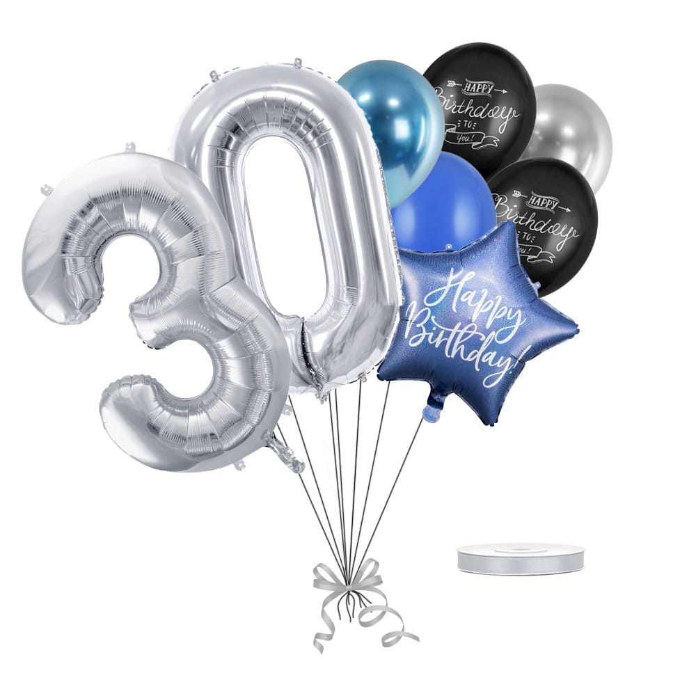 Bukiet z balonów na 30 urodziny srebrny