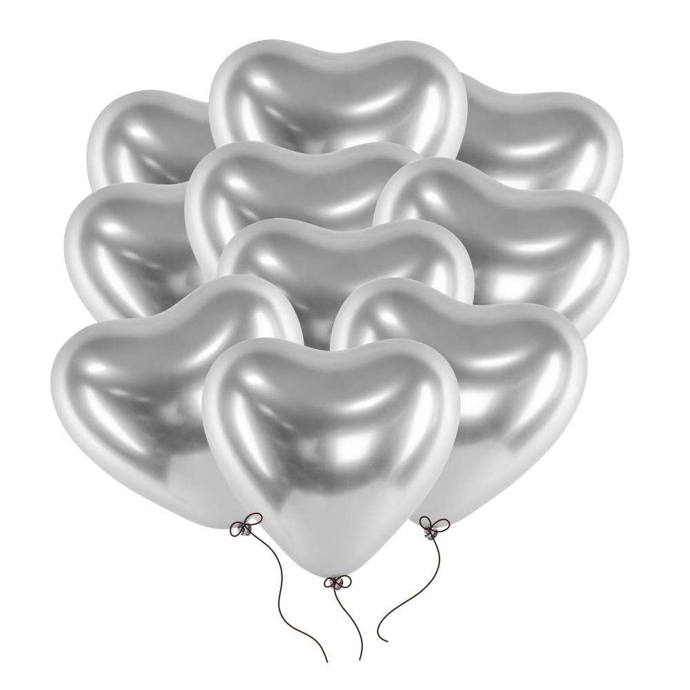 Balony serca srebrne chromowane 30 cm 50 szt.