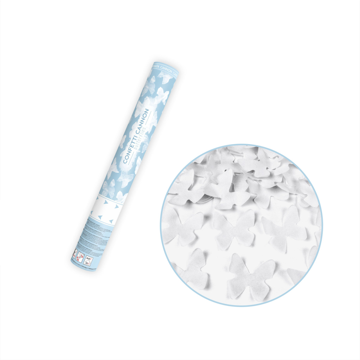 Tuba strzelająca konfetti białe motylki 40 cm - na ślub i wesele