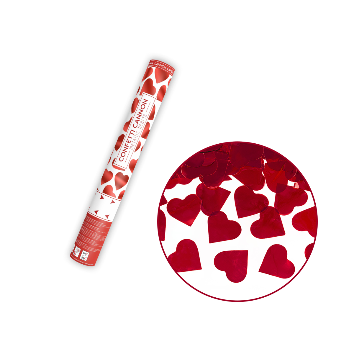 Tuba strzelająca konfetti serca czerwone 40 cm