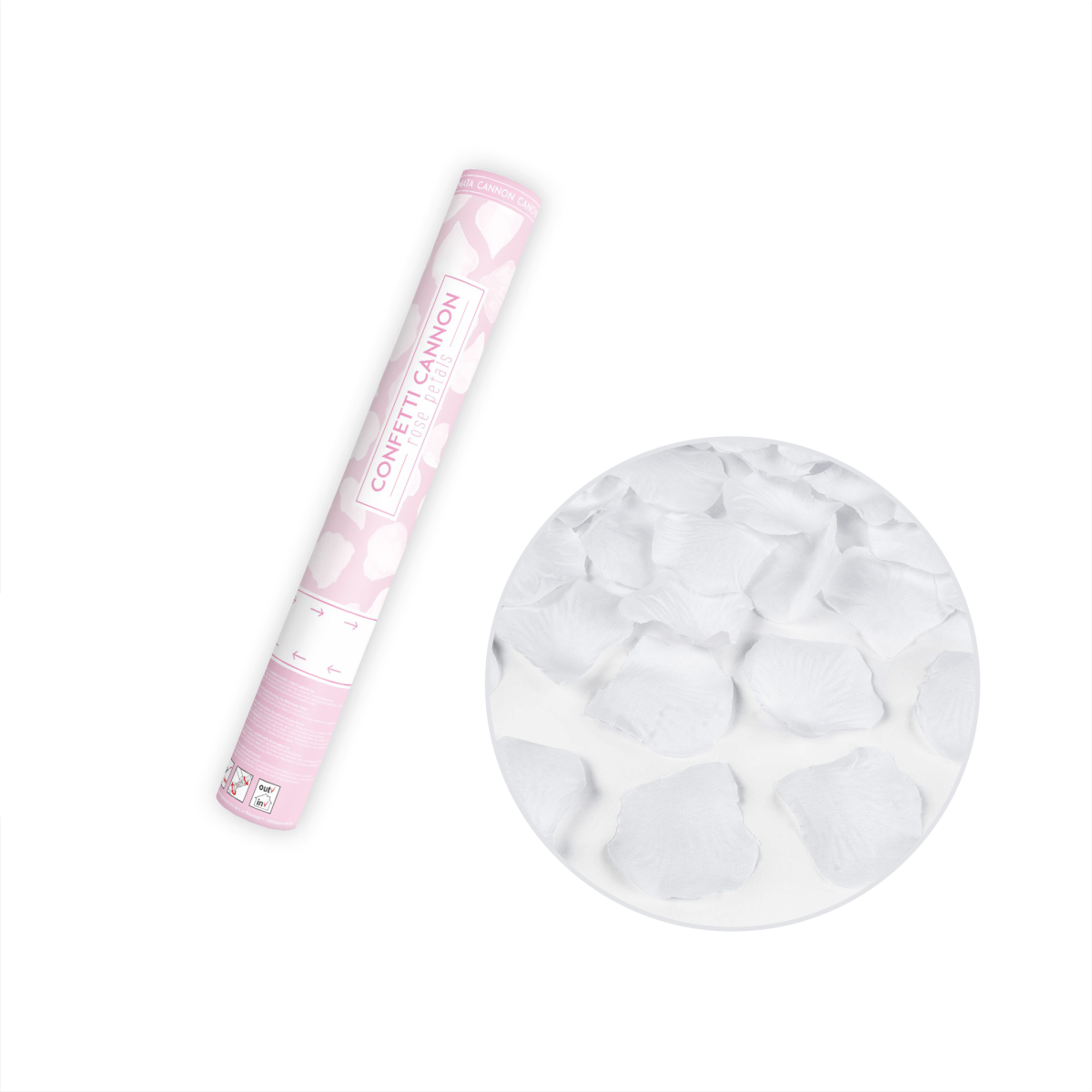Tuba strzelająca konfetti płatki róż białe 40 cm