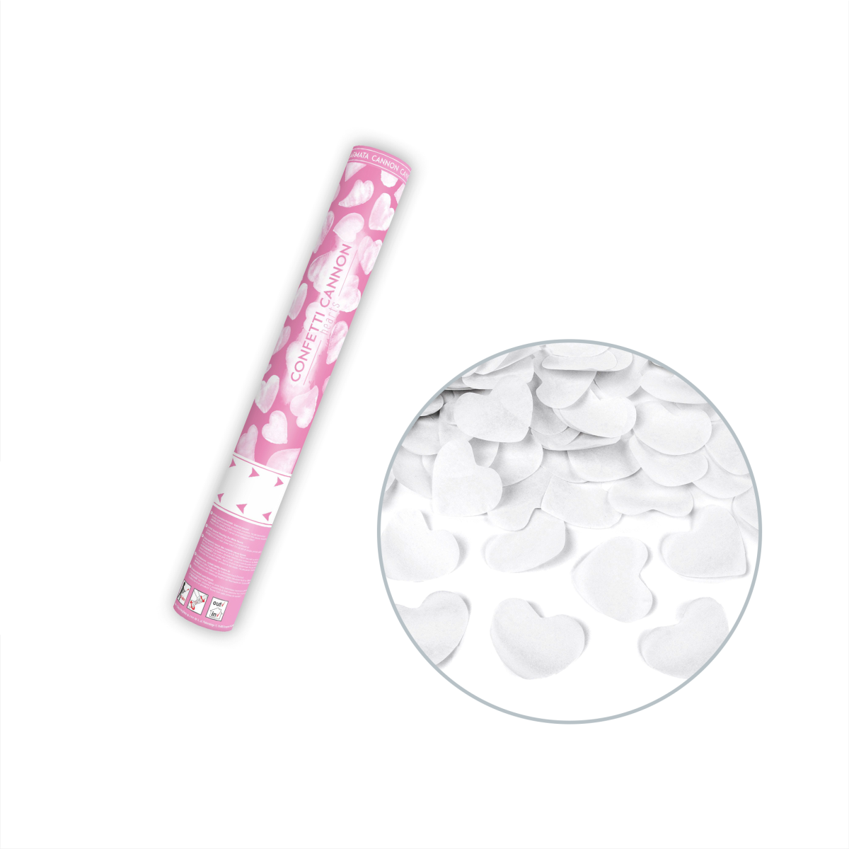 Tuba strzelająca konfetti bibułowe serca białe 40 cm