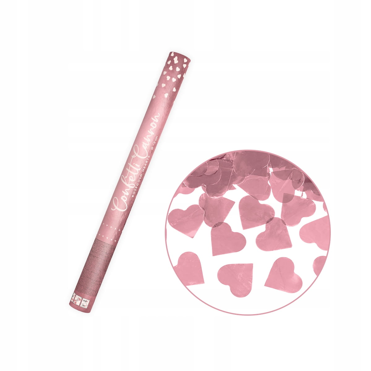 Tuba strzelająca konfetti serca złoty róż 60 cm