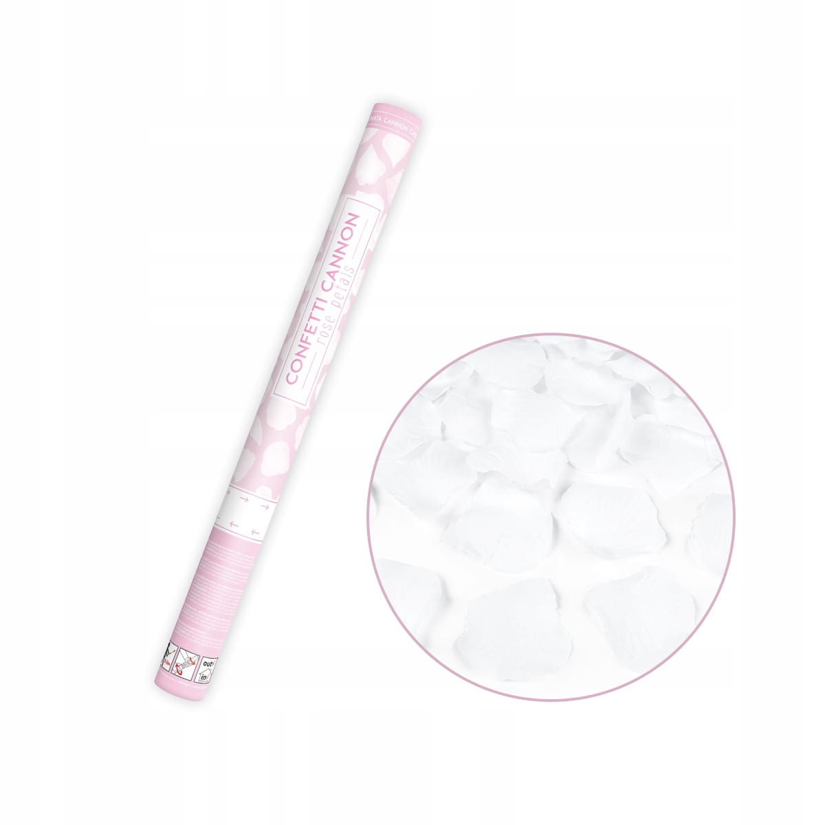 Tuba strzelająca konfetti płatki róż białe 60 cm