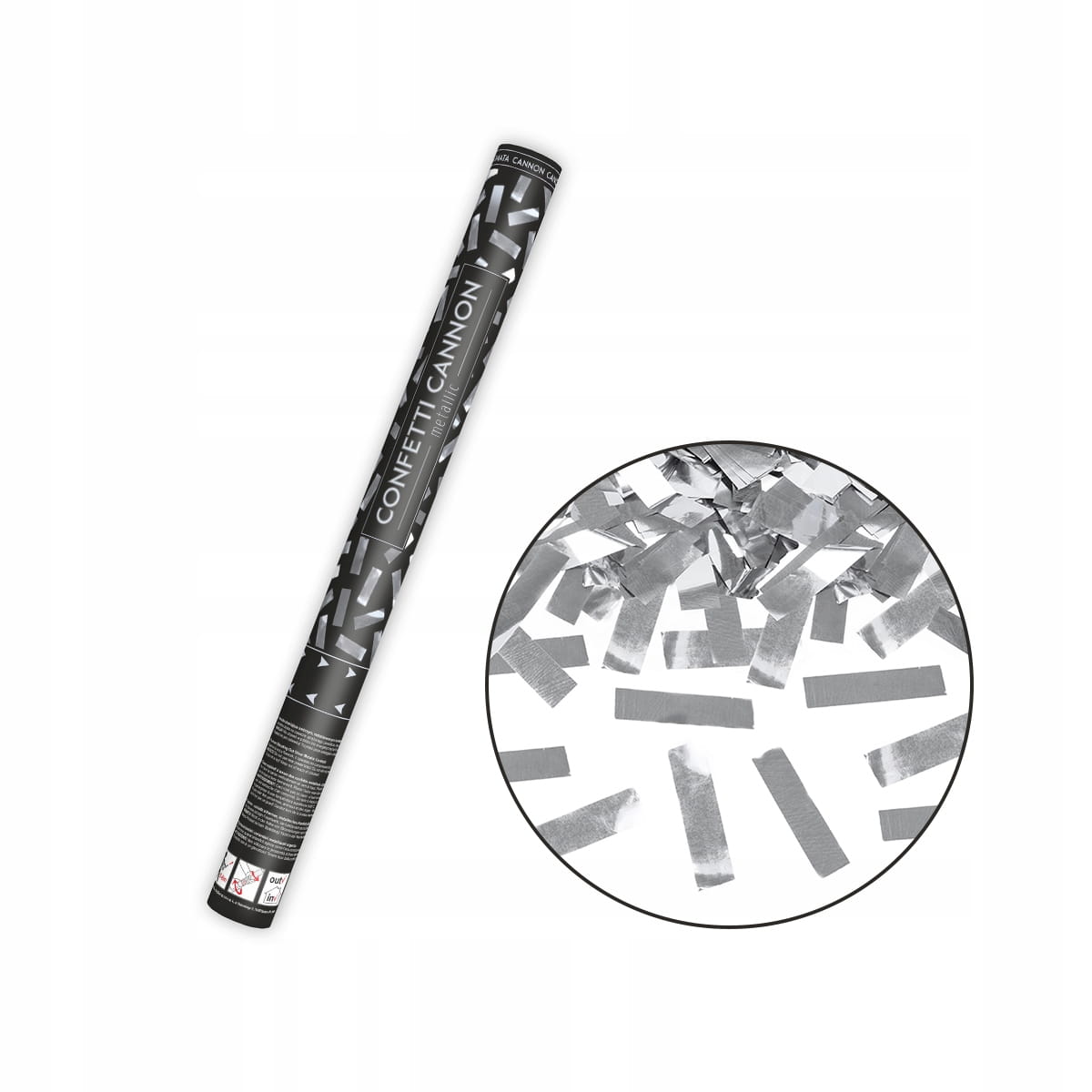 Tuba strzelająca konfetti srebrne 60 cm