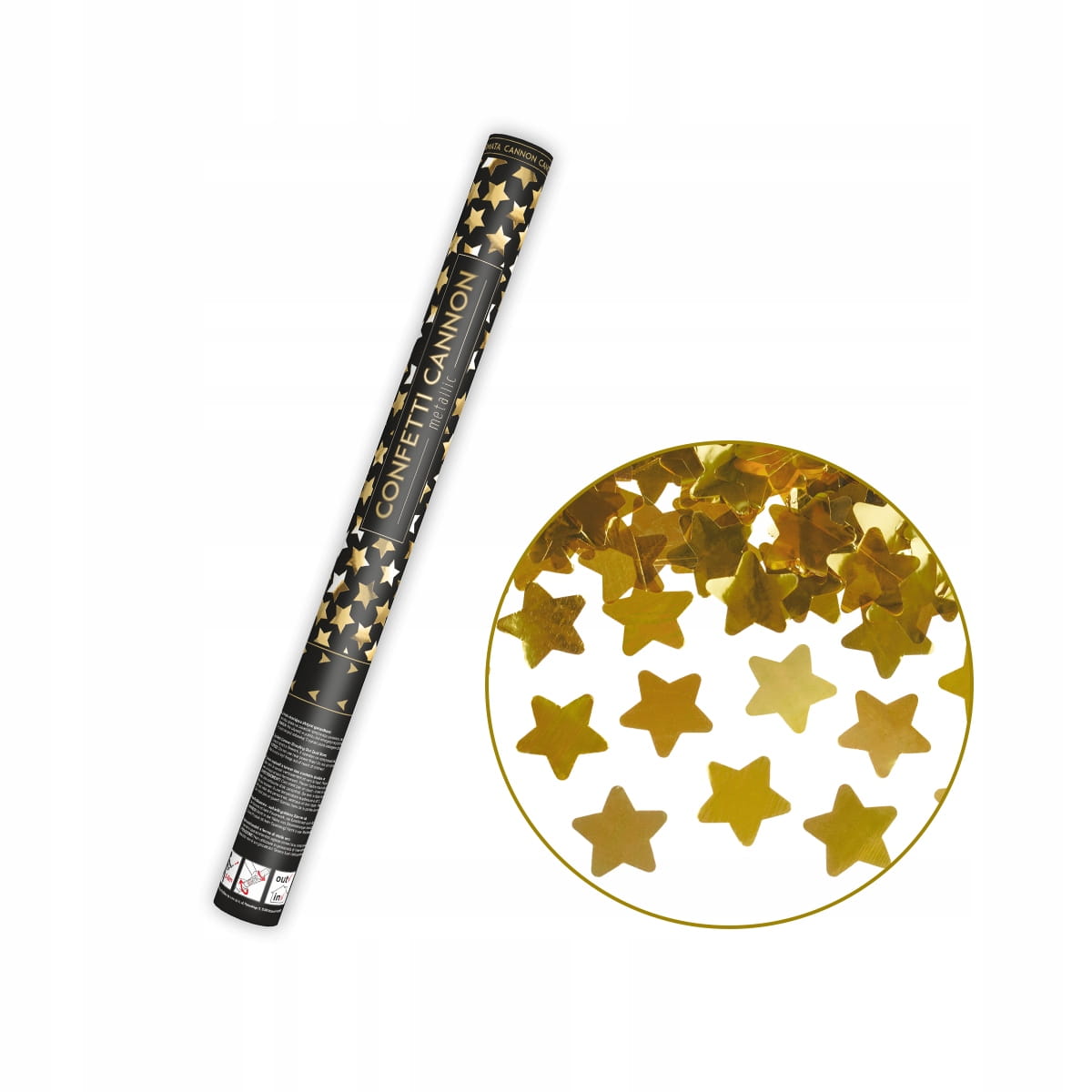 Tuba strzelająca konfetti złote gwiazdki 60 cm