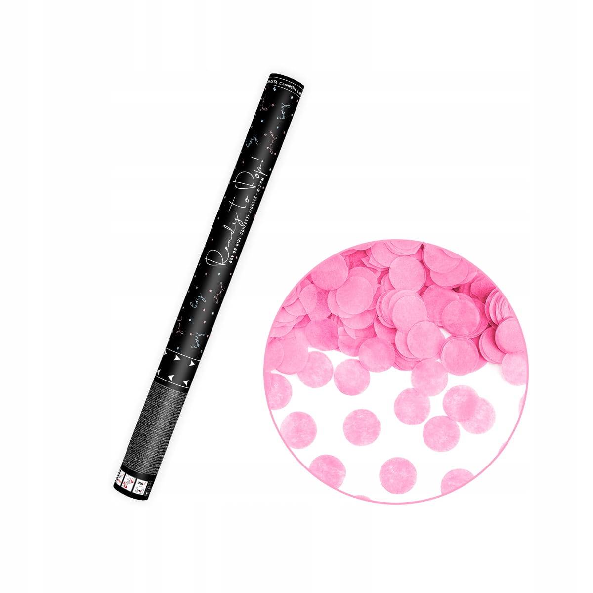 Tuba strzelająca konfetti różowe na roczek gender reveal 60 cm