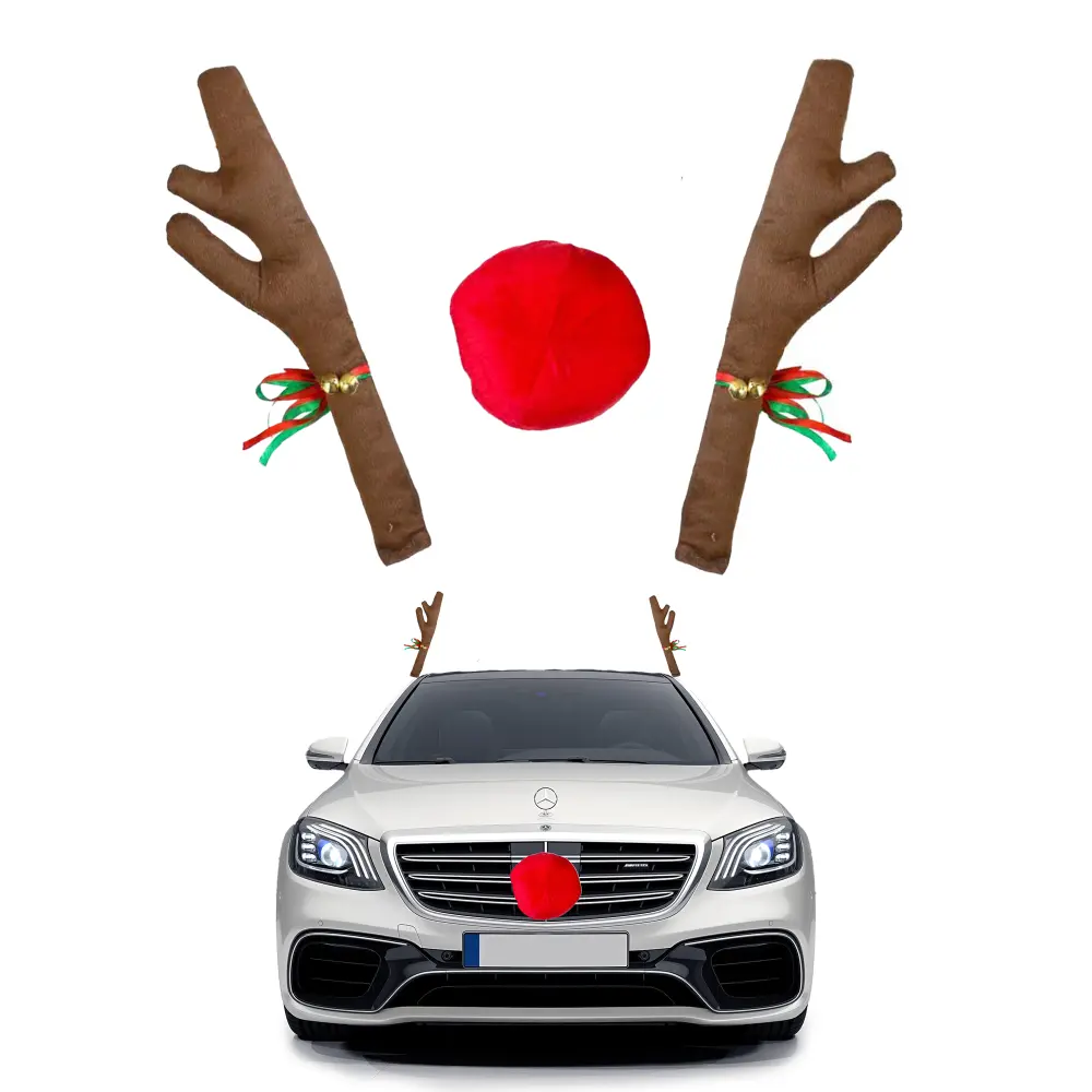 Świąteczna dekoracja - nos i rogi renifera na samochód