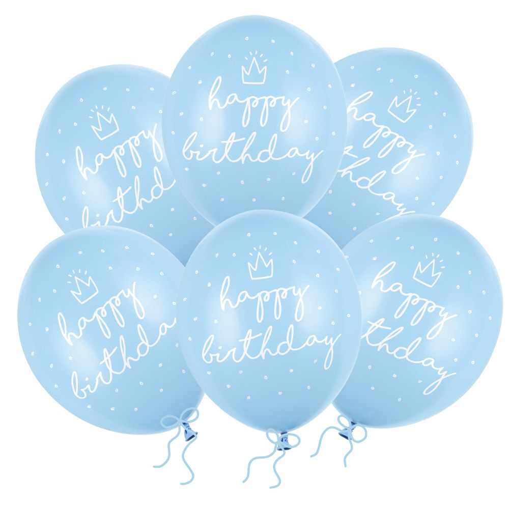 Balony happy birthday błękitne 30 cm 14 cali 6 szt
