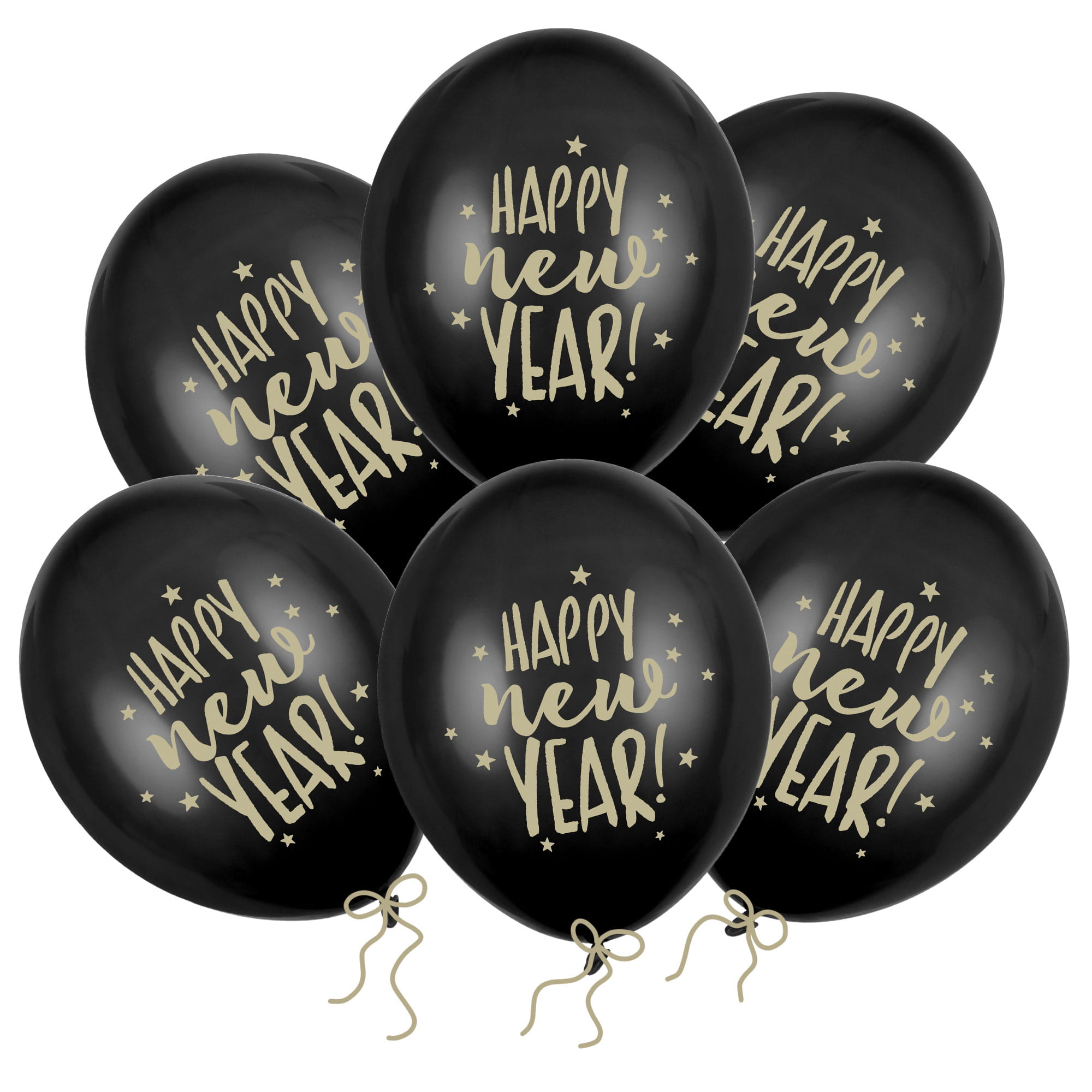 Balony Happy New Year! czarne 30 cm 14 cali 6 szt