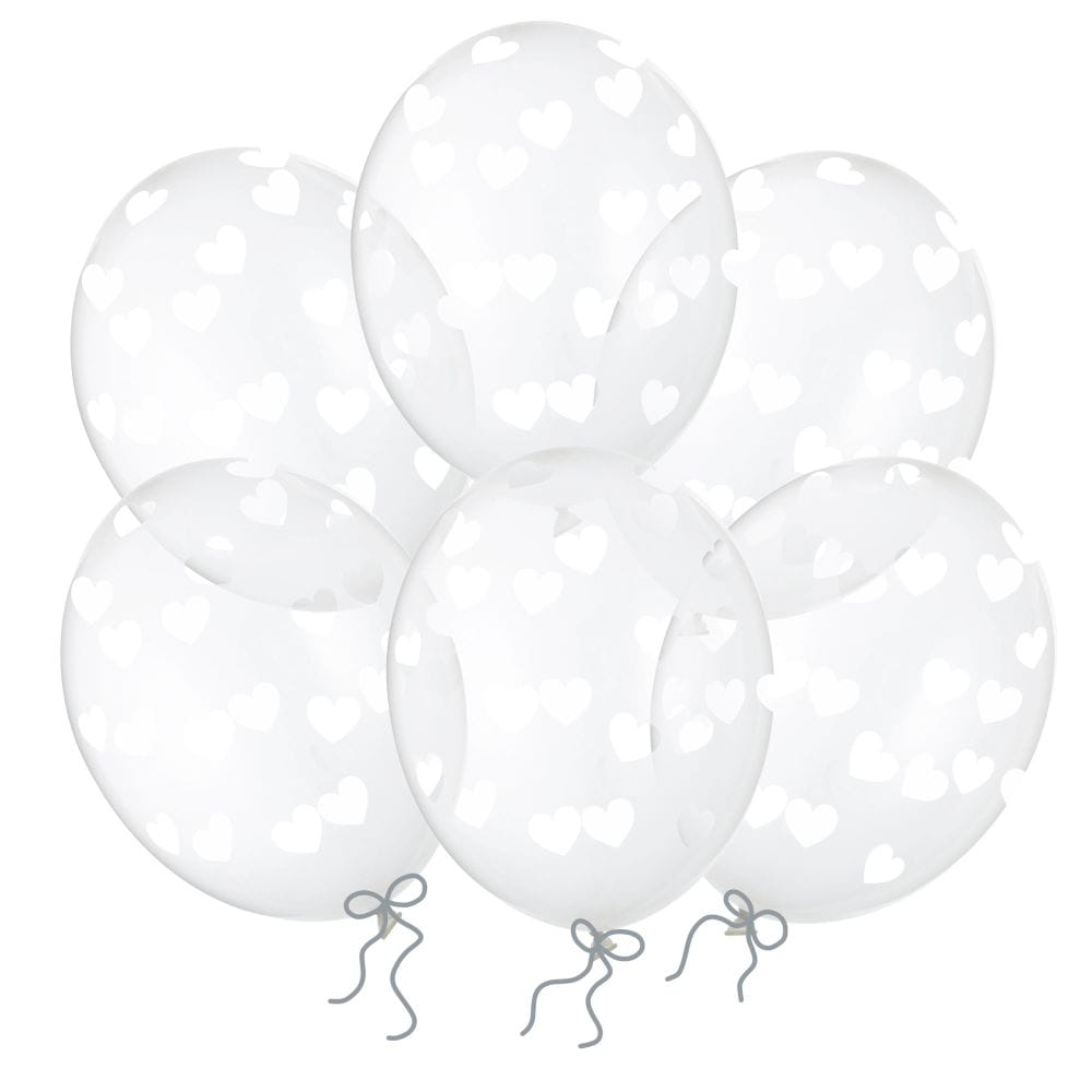 Balony transparentne w białe serduszka 30 cm 14 cali 6 szt