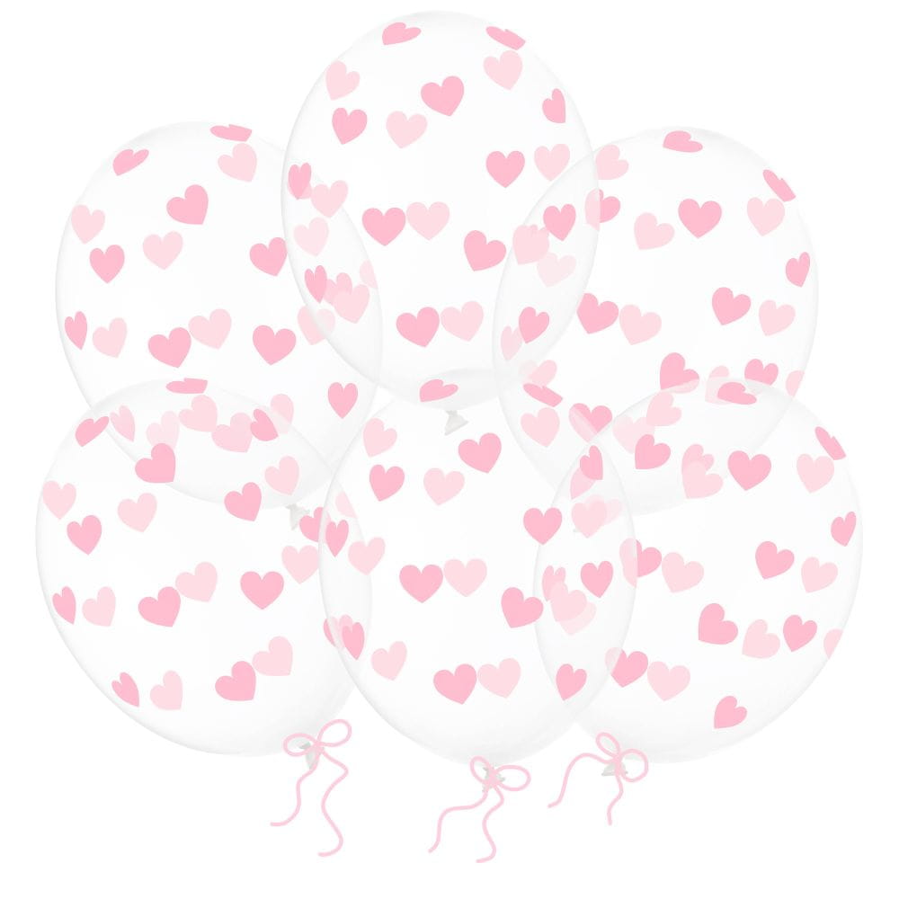 Balony transparentne w jasnoróżowe serduszka 30 cm 14 cali 6 szt