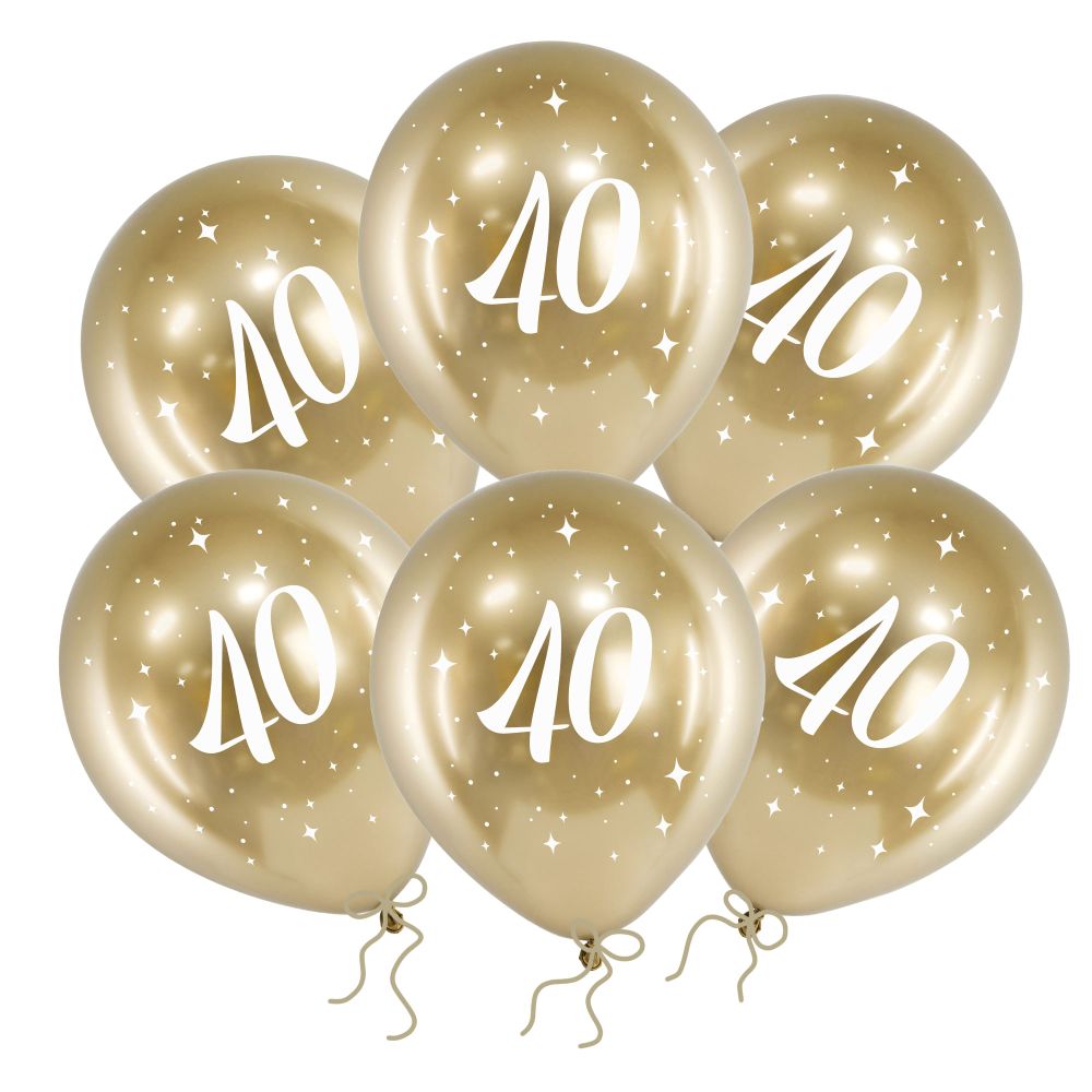 Balony na 40 urodziny chromowane złote 30 cm 14 cali 6 szt.