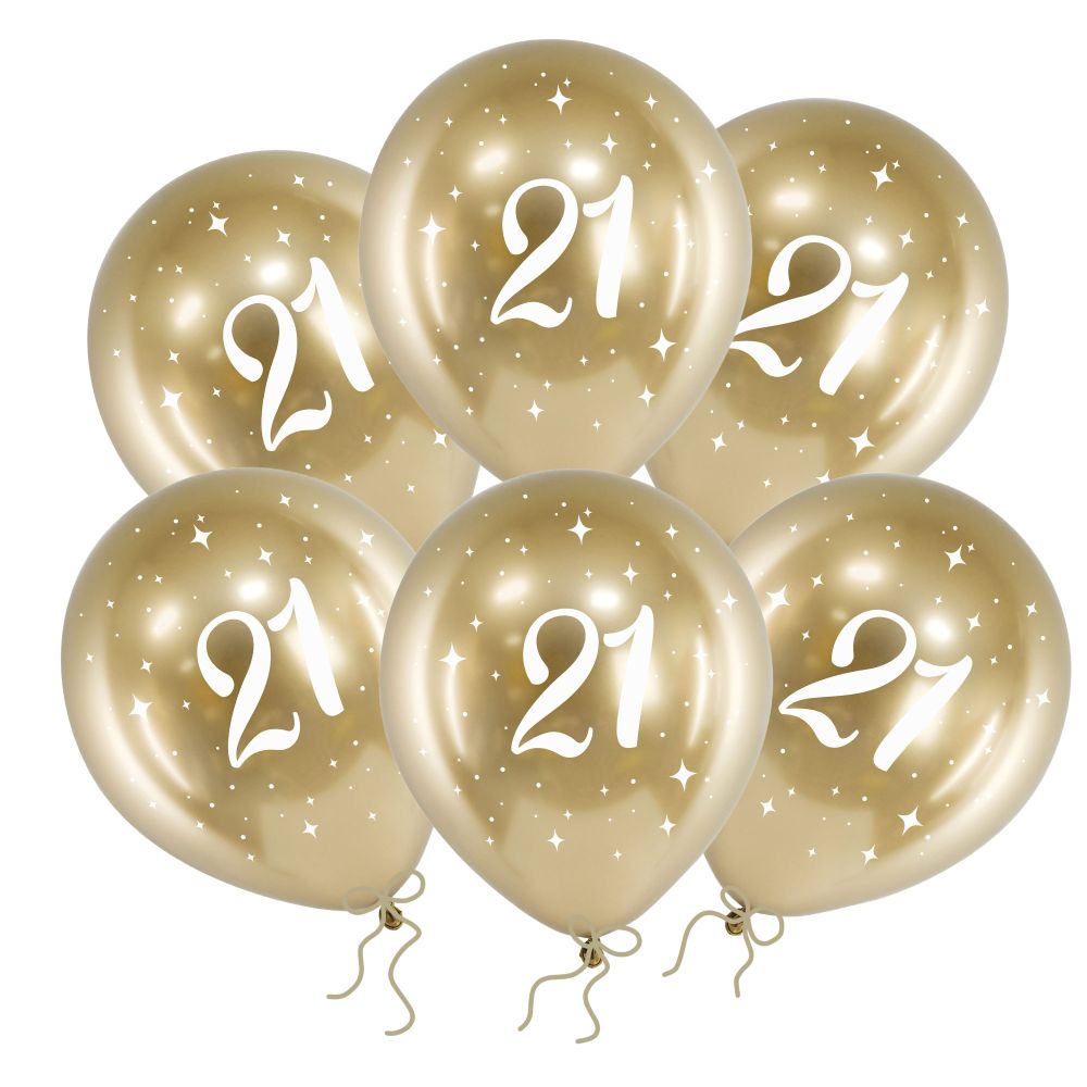 Balony na 21 urodziny chromowane złote 30 cm 14 cali 6 szt