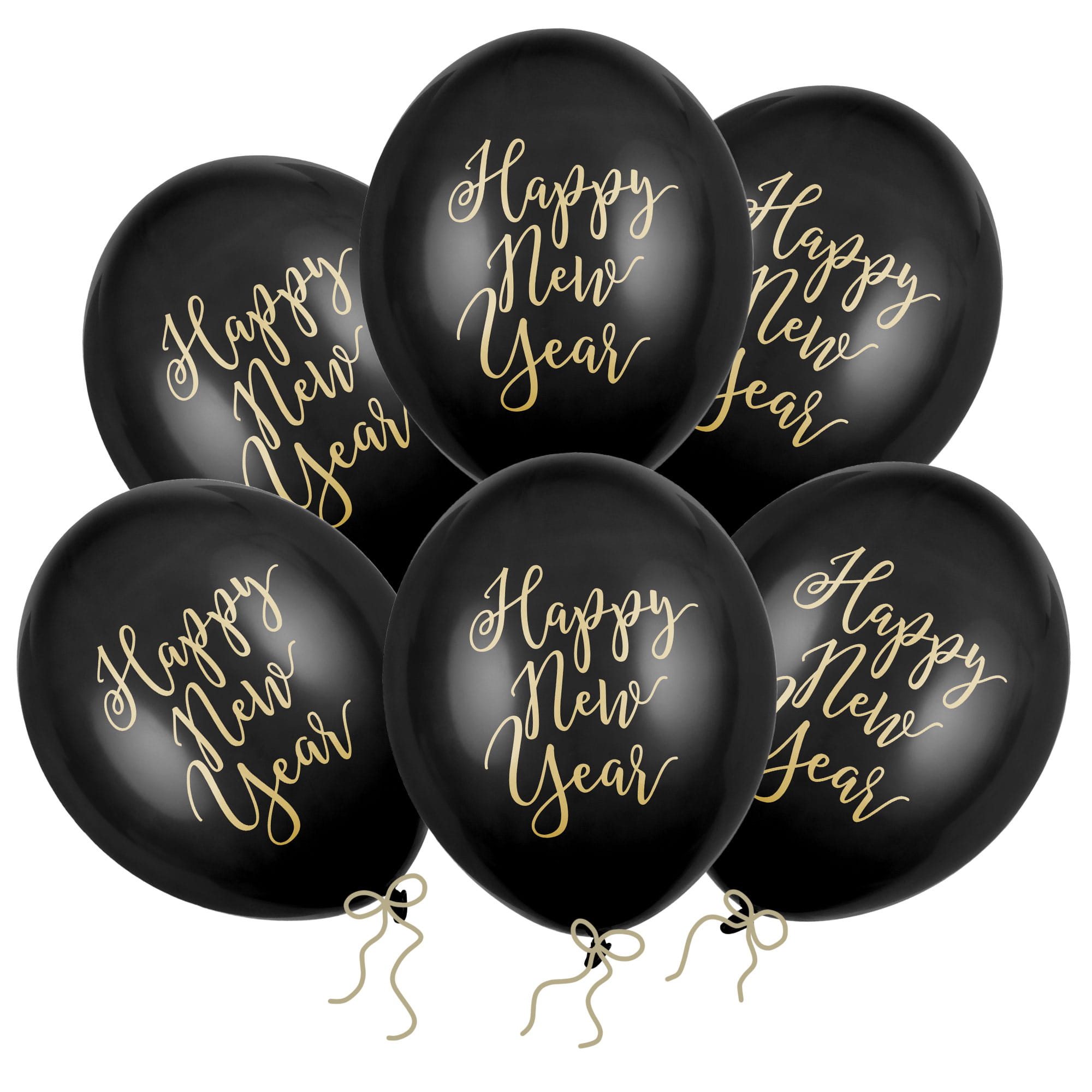 Balony Happy New Year! czarne 30 cm 14 cali 6 szt