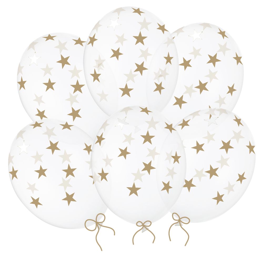 Balony transparentne w złote gwiazdki 30 cm 14 cali 6 szt