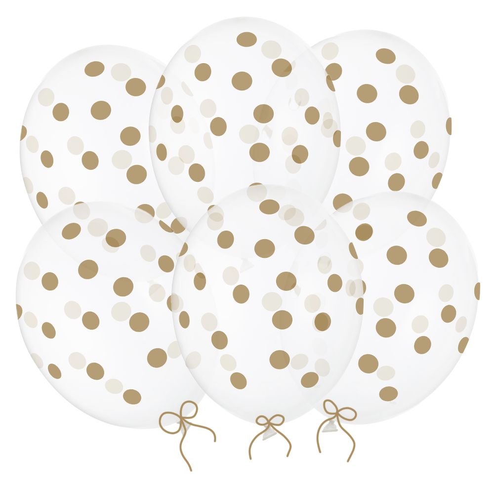 Balony transparentne w złote kropki 30 cm 14 cali 6 szt