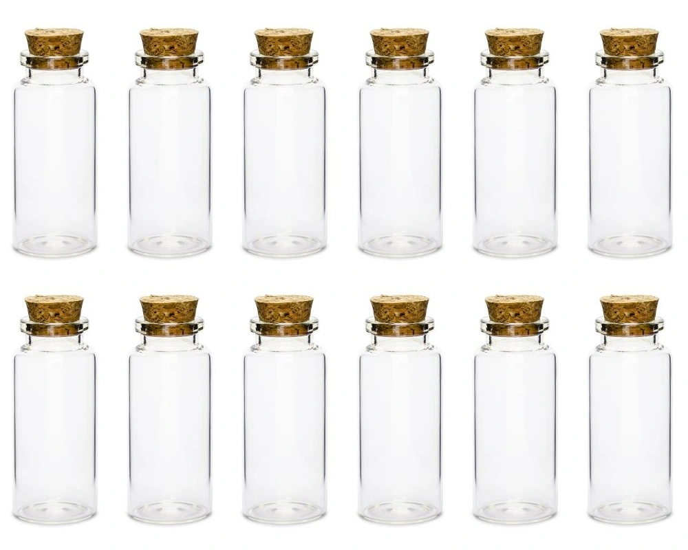 Małe buteleczki szklane z korkiem 12 szt - na upominki dla gości
