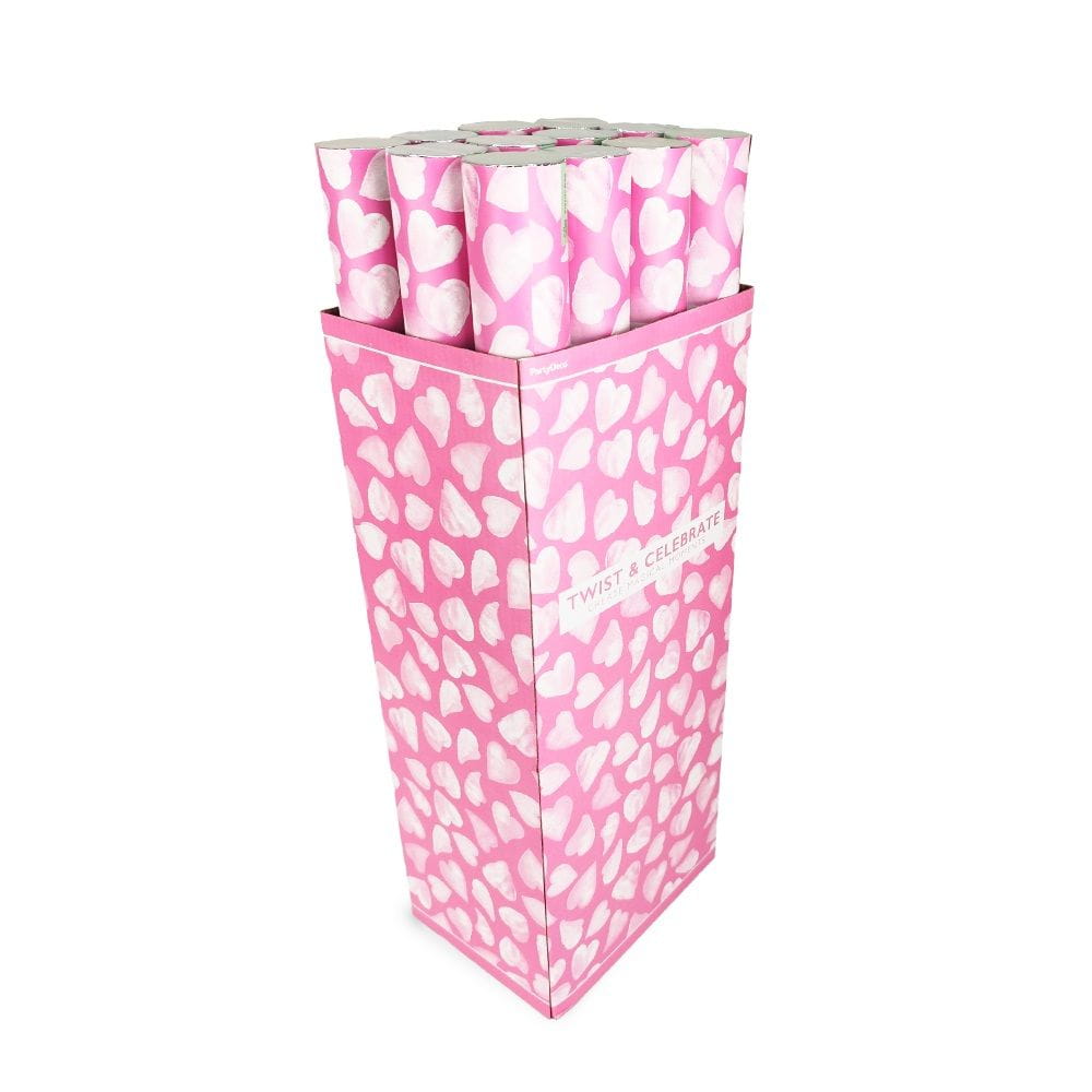 Tuby strzelające konfetti bibułowe serca białe 60 cm 36 szt