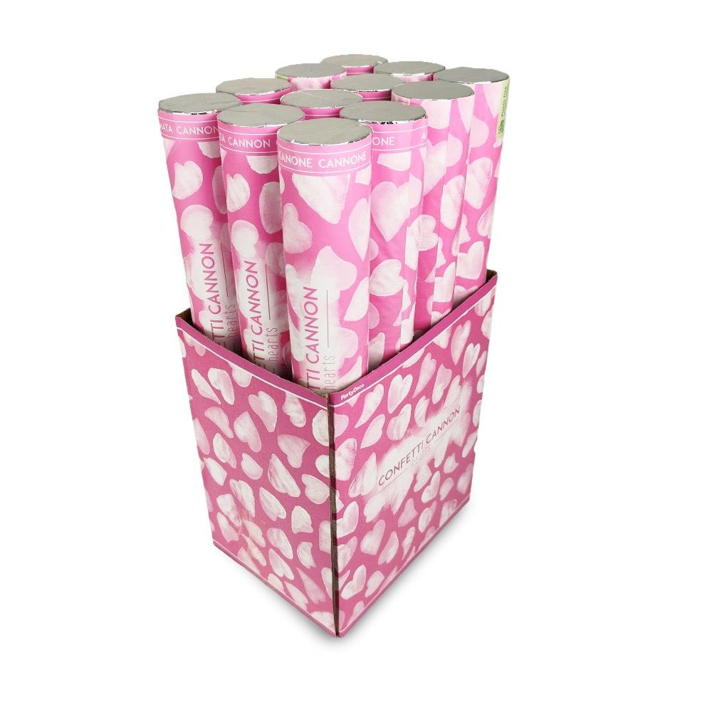 Tuby strzelające konfetti bibułowe serca białe 40 cm 72 pc