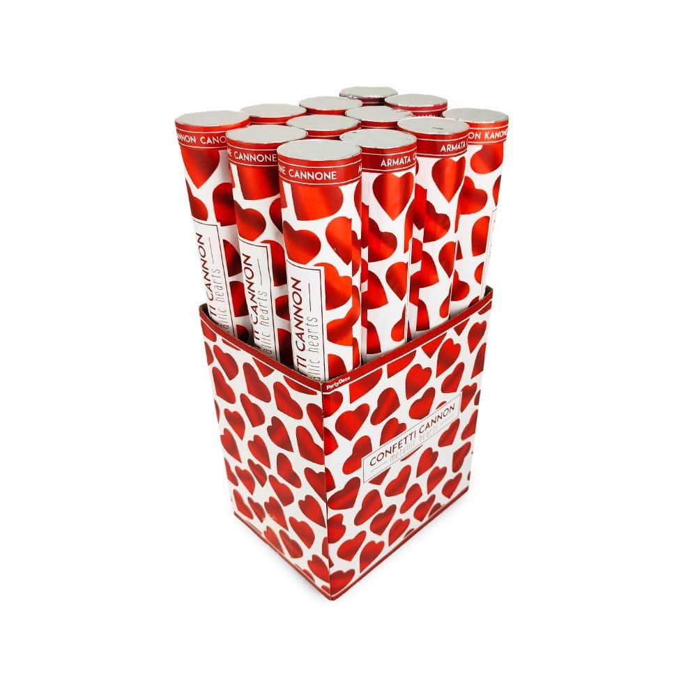 Tuby strzelające konfetti serca czerwone 40 cm 72 szt