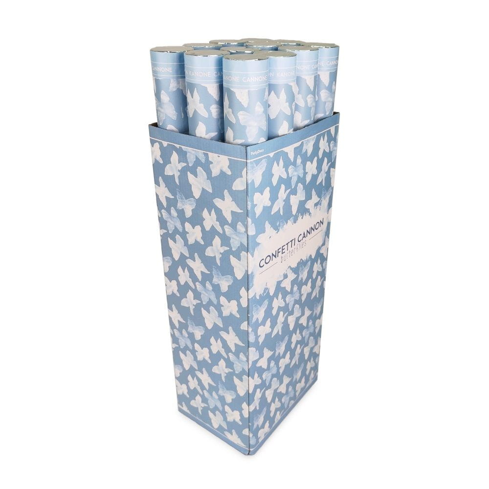 Tuby strzelające konfetti motylki białe 60 cm 36 szt