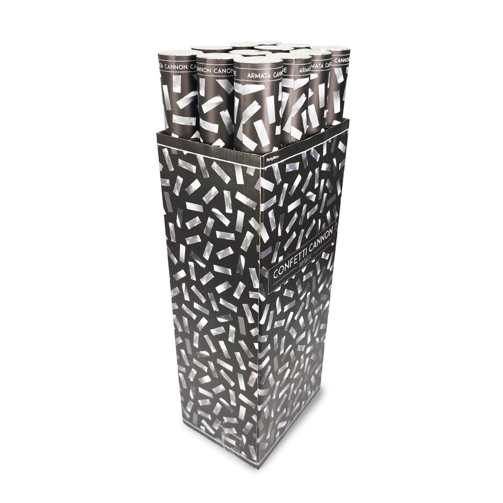 Tuby strzelające konfetti srebrne 60 cm 36 szt