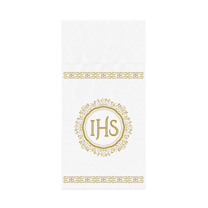 Kieszonki na sztućce IHS biało-złote 16 szt