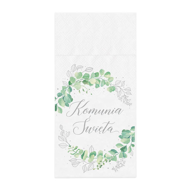 Kieszonki na sztućce Komunia Święta Eukaliptus 16 szt