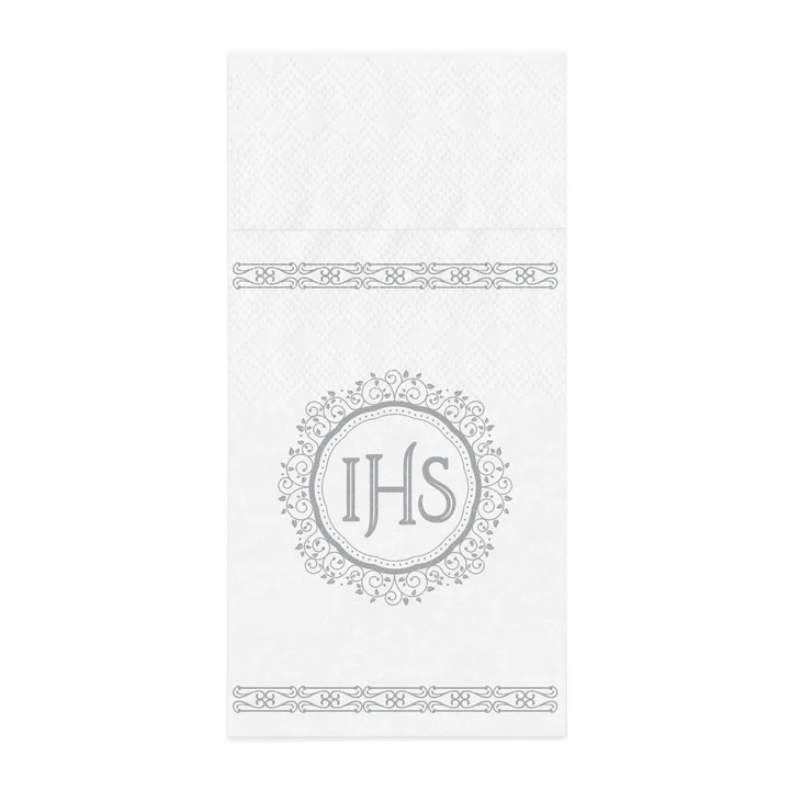 Kieszonki na sztućce IHS biało-srebrne 16 szt