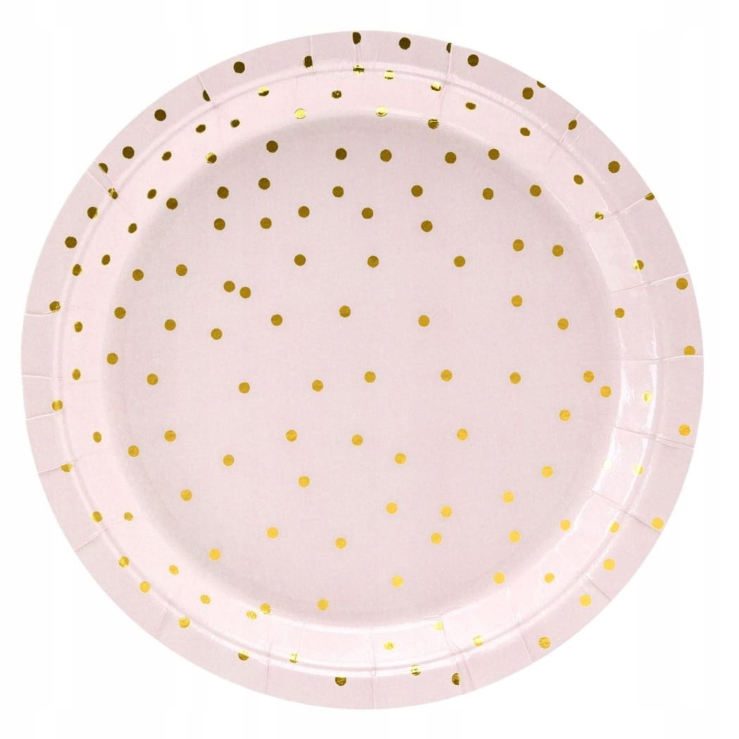 Talerzyki papierowe jasnoróżowe w kropki 18 cm 6 szt