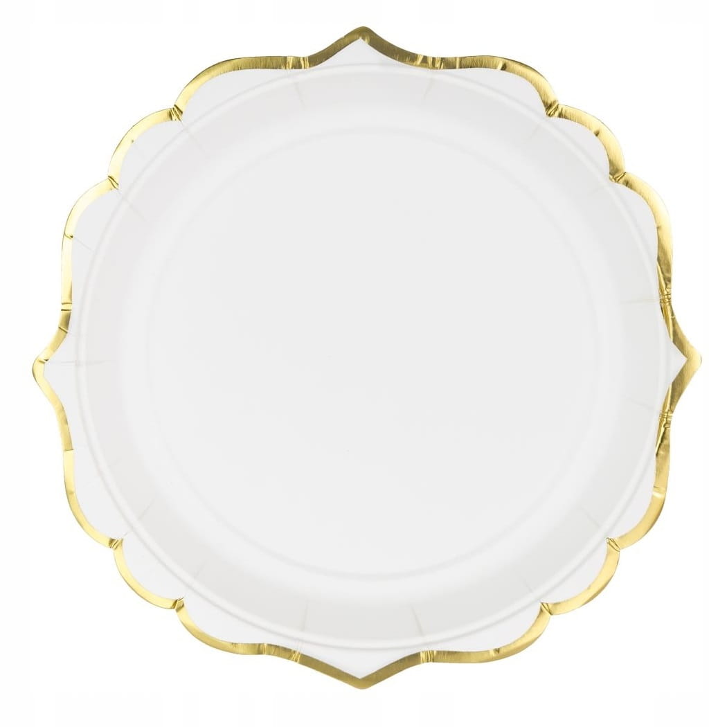 Talerzyki papierowe biało-złote 18 cm 6 szt