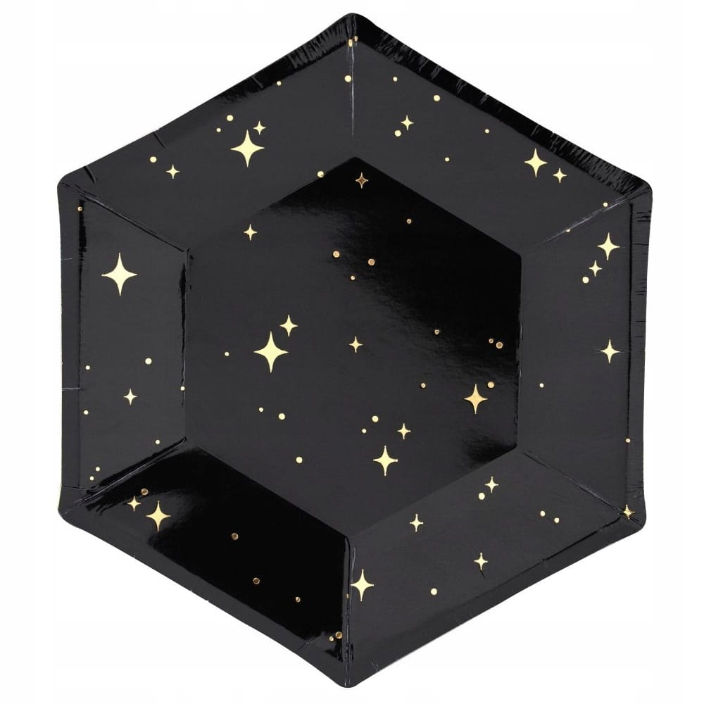 Talerzyki papierowe czarne w gwiazdki 20 cm 6 szt