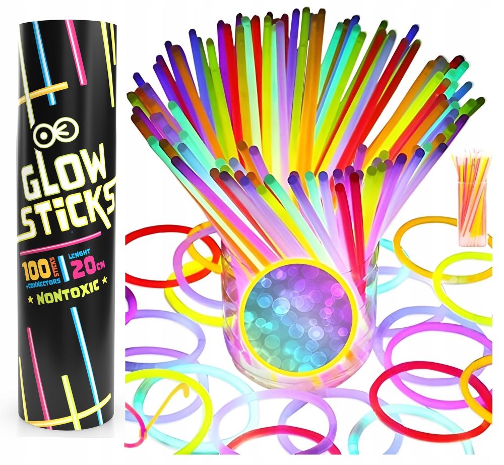Bransoletki fluorescencyjne świecące opaski Glow Sticks 100 szt