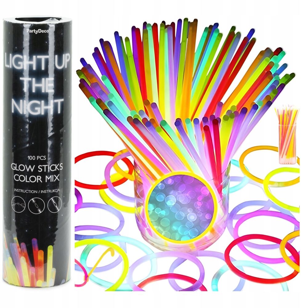 Bransoletki fluorescencyjne świecące opaski Glow Sticks 100 szt