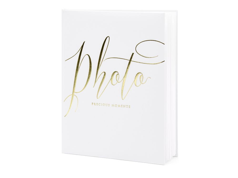 Album na zdjęcia biały ze złotym napisem photo
