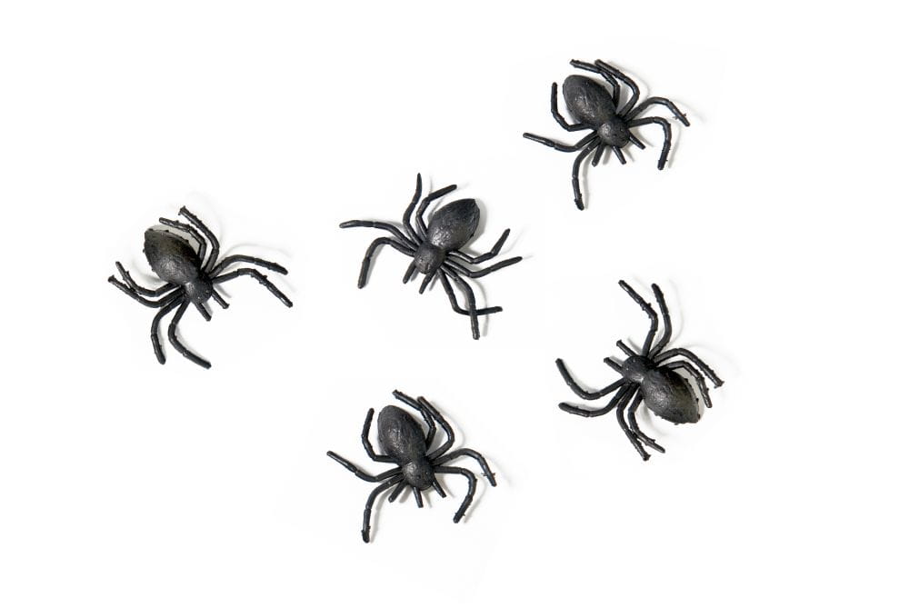 Pająki plastikowe czarne na Halloween 3 cm × 3 cm – 10 sztuk