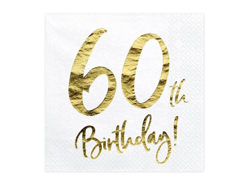 Serwetki papierowe 60th birthday białe 20szt.