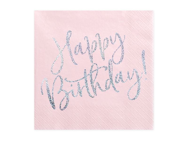 Serwetki happy birthday pudrowy róż 20szt
